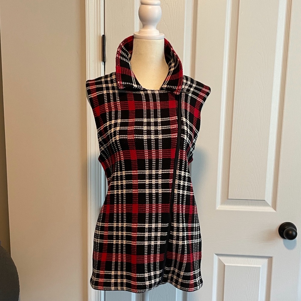 Chaps plaid zip front sweater vest size L